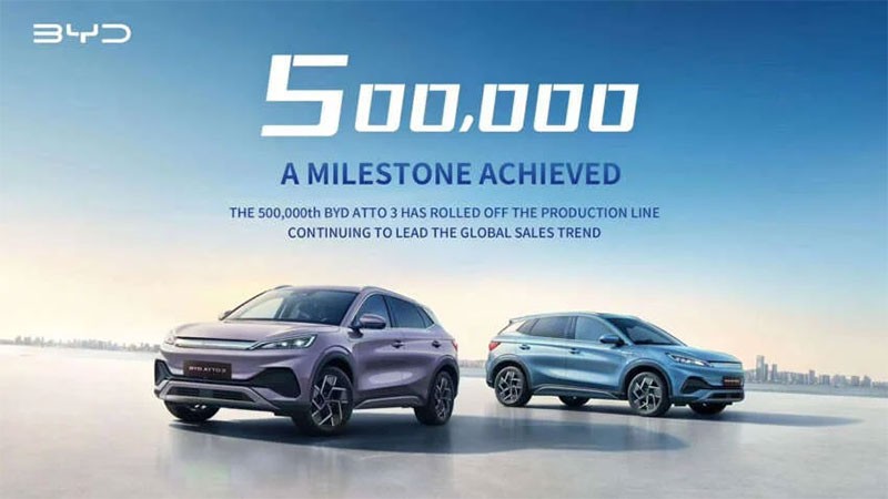 BYD ฉลองความสำเร็จรถยนต์ไฟฟ้า BYD ATTO 3 ผลิตถึง 500,000 คันแล้ว นับตั้งแต่เปิดตัวในจีน เมื่อ 19 เดือนก่อน