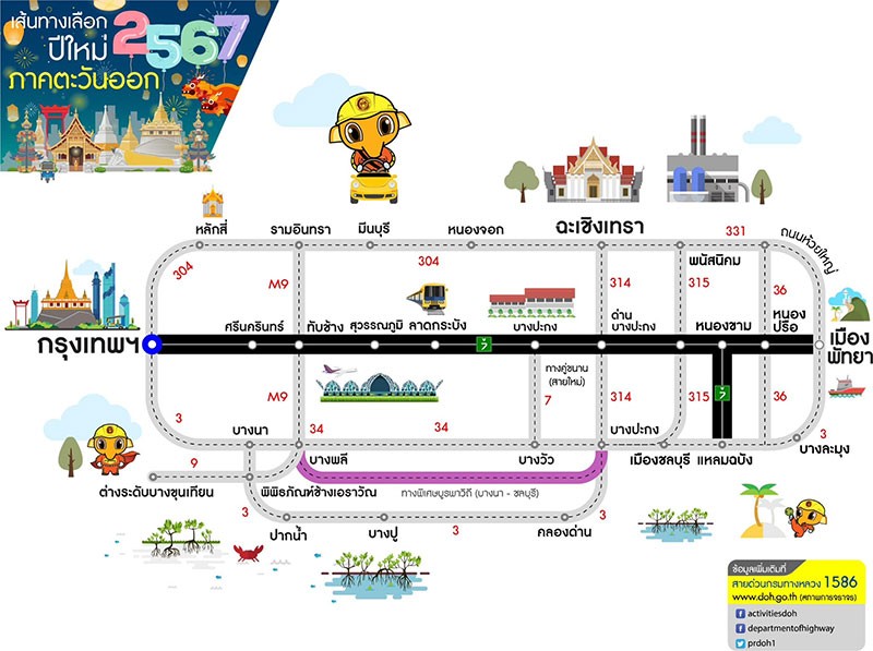 กรมทางหลวง แนะนำเส้นทางเลือกจากกรุงเทพฯสู่ภูมิภาคต่างๆ ช่วงเทศกาลปีใหม่ 2567
