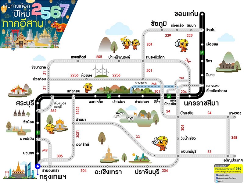 กรมทางหลวง แนะนำเส้นทางเลือกจากกรุงเทพฯสู่ภูมิภาคต่างๆ ช่วงเทศกาลปีใหม่ 2567