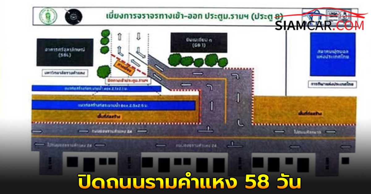ชาวกทม. เช็คเส้นทางให้ดี ปิดถนนรามคำแหง 58 วัน ประตู 8 ม.รามคำแหง สร้างระบบระบายน้ำ